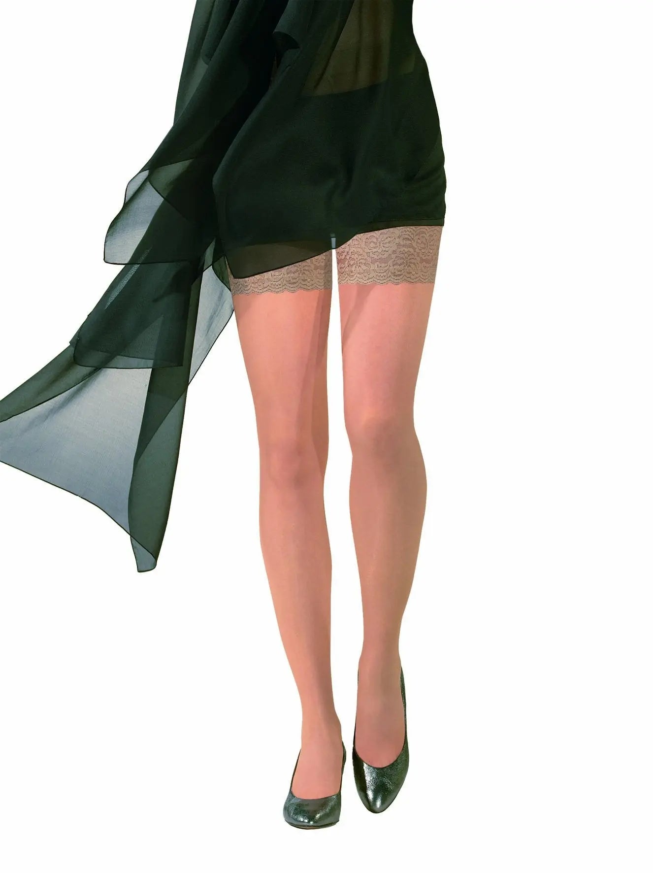 BAHNER Premium Stützstrumpfe Damen halterlose transparente Spitzenstrümpfe, Strümpfen 70 DEN Qualität aus Deutschland BAHNER Stützstrumpfhosen